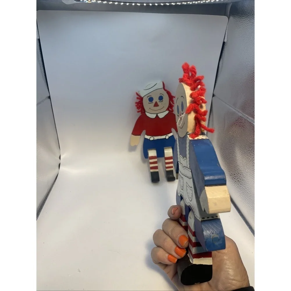Hand-Made, Wooden Raggedy Ann and Andy, Hand-painted / 9 inches‎ tall